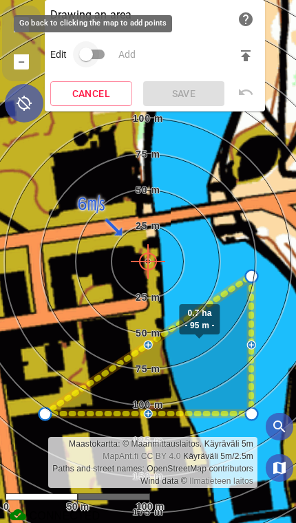Editing an area