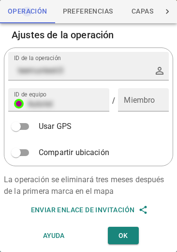 Ajustes de la operación