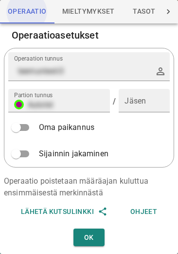Operaatioasetukset