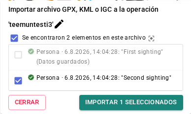 Lista de importación múltiple – una marca ya guardada, otra seleccionada