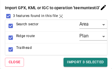 Bulk import checklist with mixed item types from another app — each has a dropdown to correct its guessed type