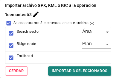 Lista de importación múltiple con tipos mixtos de otra aplicación – cada tipo tiene un menú desplegable para corregirlo