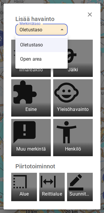 Merkintätason valinta