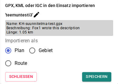 GPX-Importfenster
