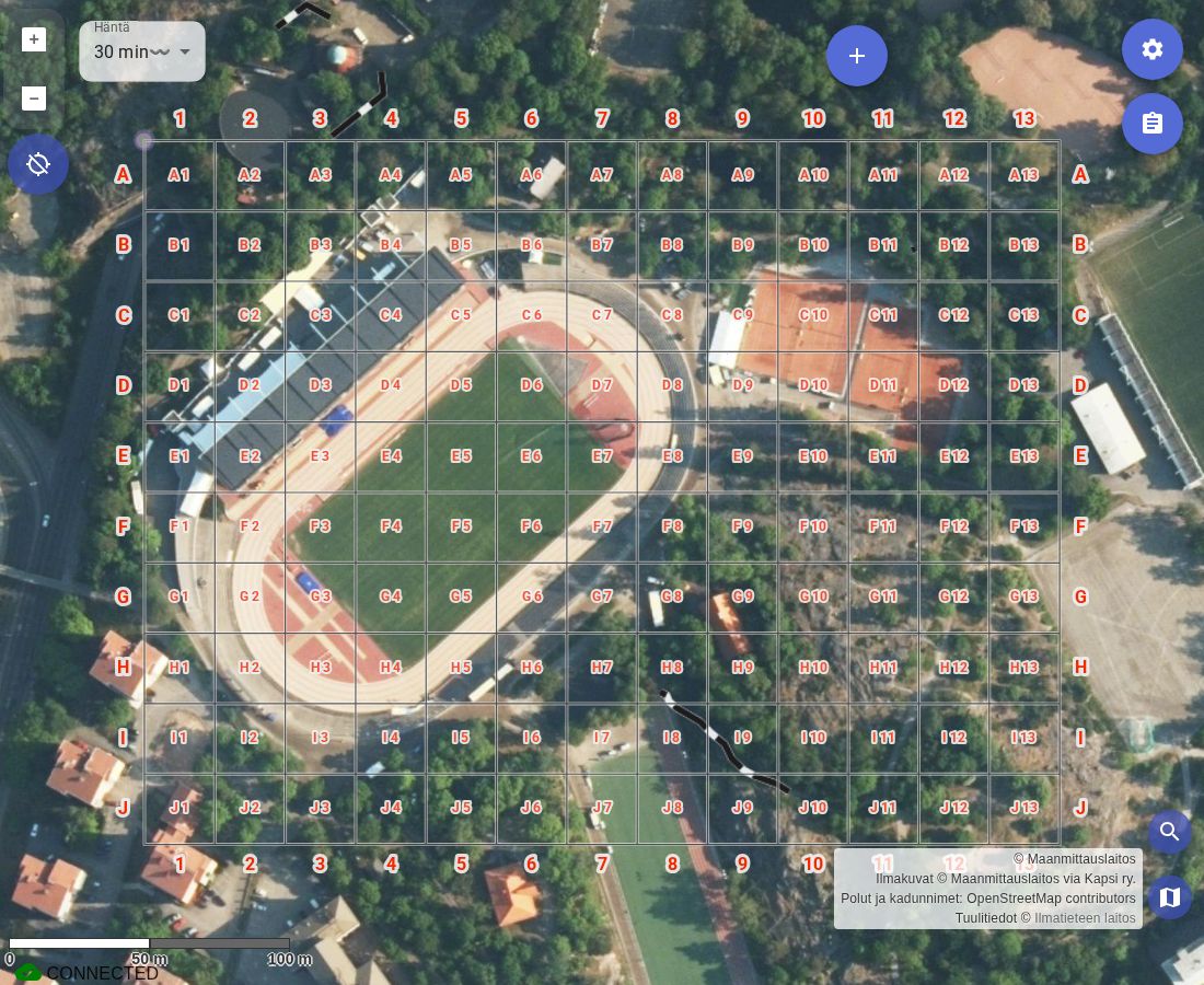 25 m grid over aerial imagery