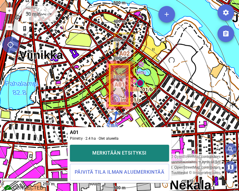 Alueen valinta